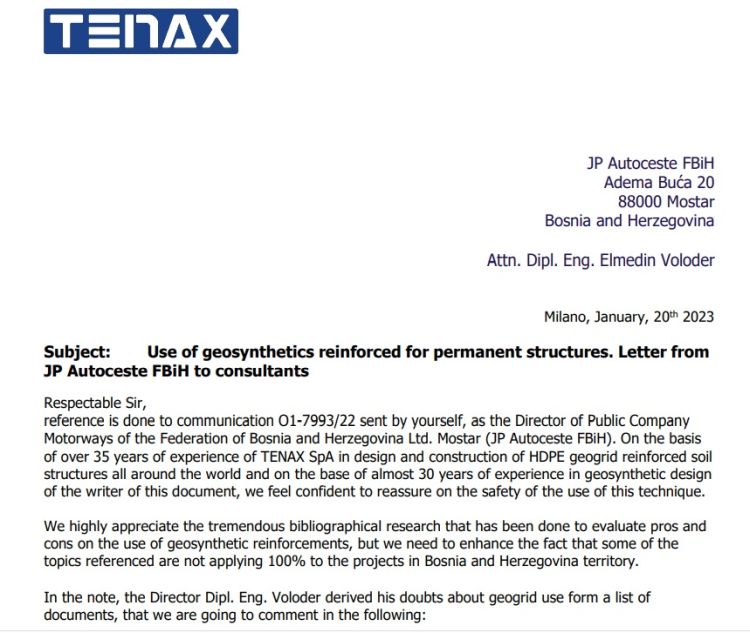 detalj dopisa od kompanije Tenax